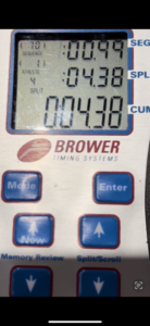 4.38, 40 yard sprint.  Timed on the Brower Timing System.  